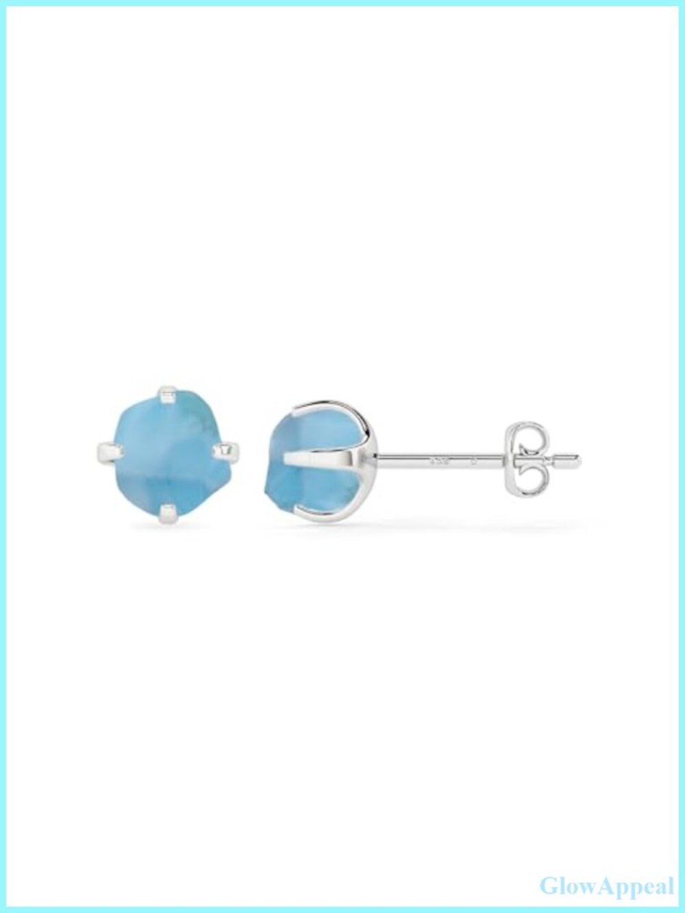 Natural Larimar Stud Earrings Sterling Silver Prong Set 6x5.5mm